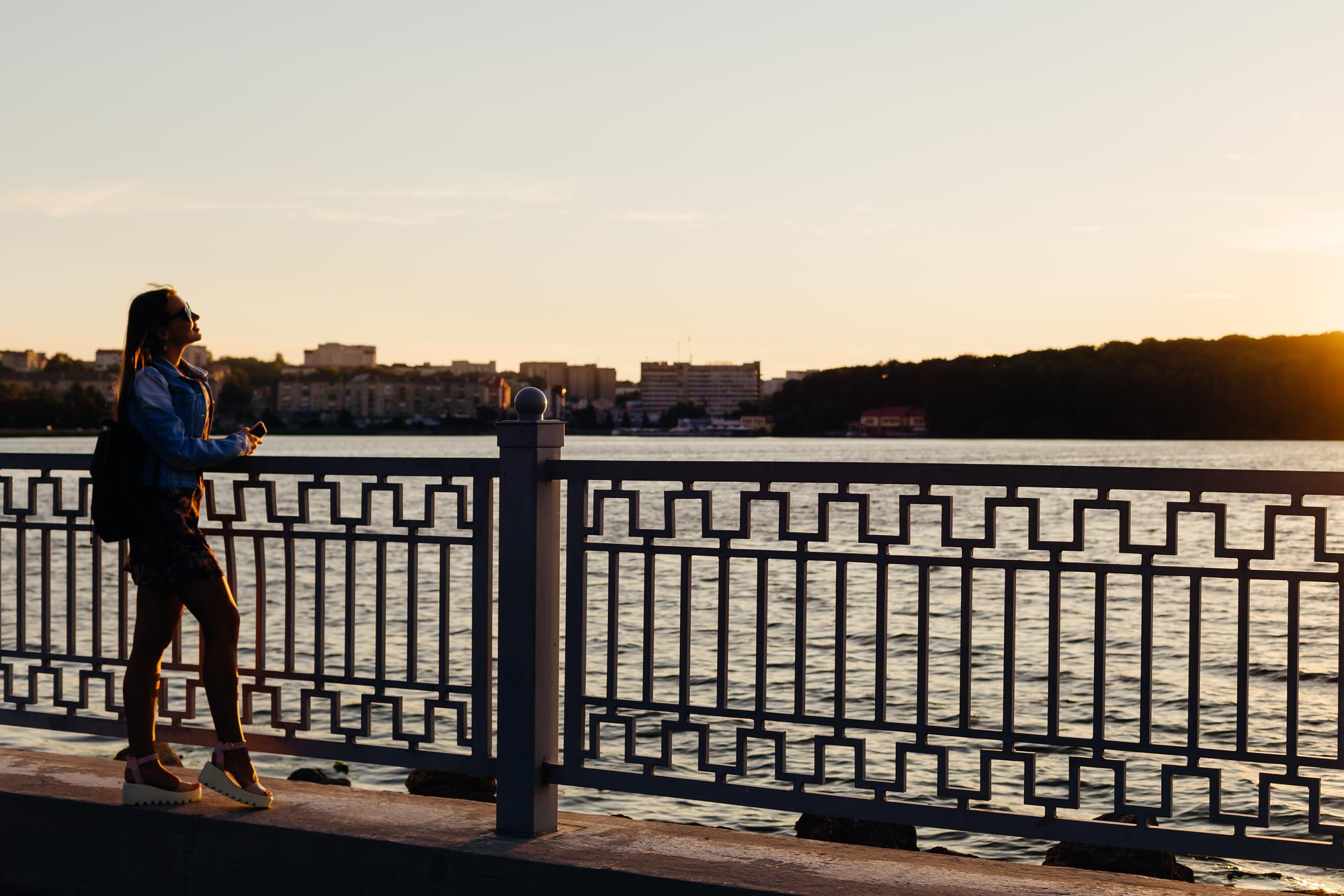 city view balcony at sunset