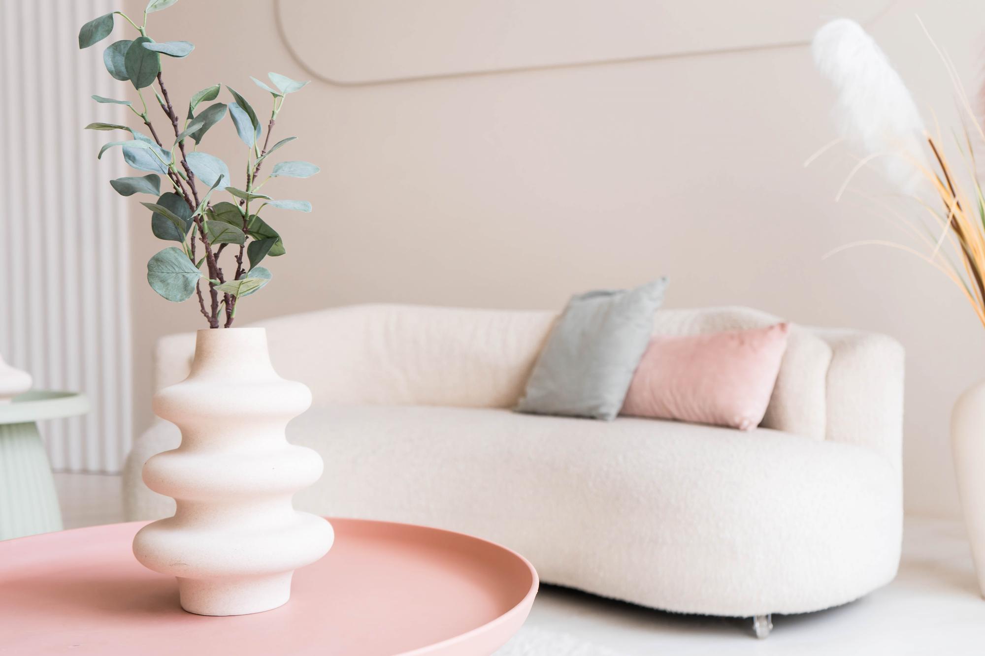 living room with warm pastel accents